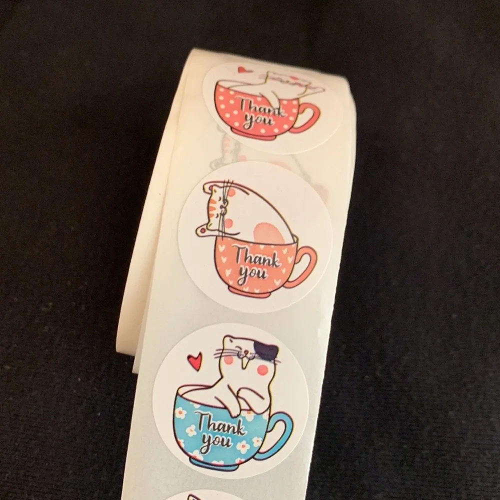 Roll of 500 cat thank you stickers NWT